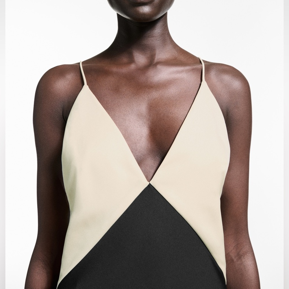 Mango Two-Tone Lingerie Maxi Dress Black Cream Colorblock NWT Size‎ M - Picture 4 of 13